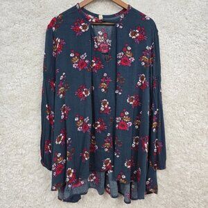 Free People Top Small Blue Flower Swing Tunic Keyhole Oversized Boho